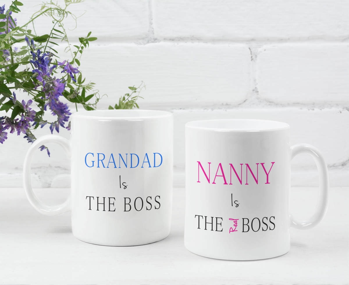 Grandad Is The Boss - Nanny Is The Real Boss Twin Ceramic Mug Gift Set